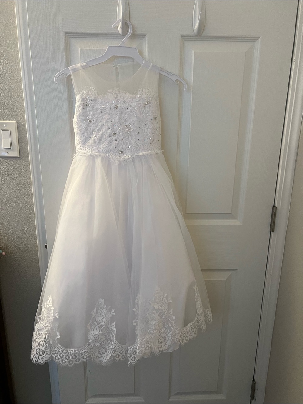 Kid's Dream White Beaded Tulle Communion Dress